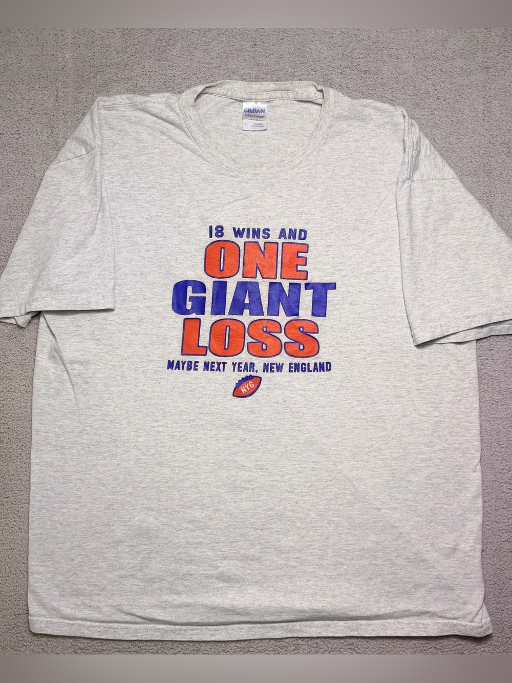 Vintage 2008 NY Giants Shirt Mens XL 18 Wins And One GIANT Loss Gildan Tag